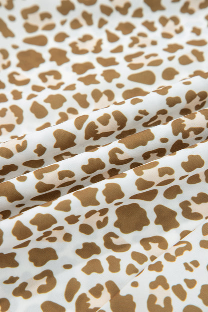 Khaki Leopard Drawstring Elastic Waistband Loose Pants