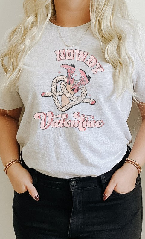 Howdy Valentine Cowboy Boots Graphic Tee - Aaria Tees