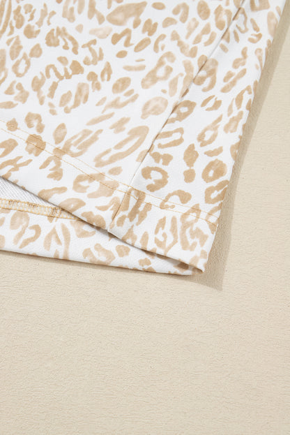 Khaki Plus Size Ruffled Arm Leopard Sweatshirt