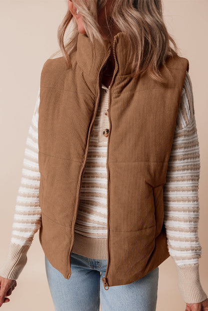 Natalia Corduroy Zipped Puffer Vest - Aaria Tees
