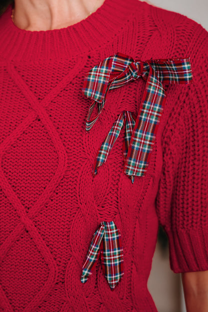 Christmas Plaid Lace-Up Puff Sleeve Sweater