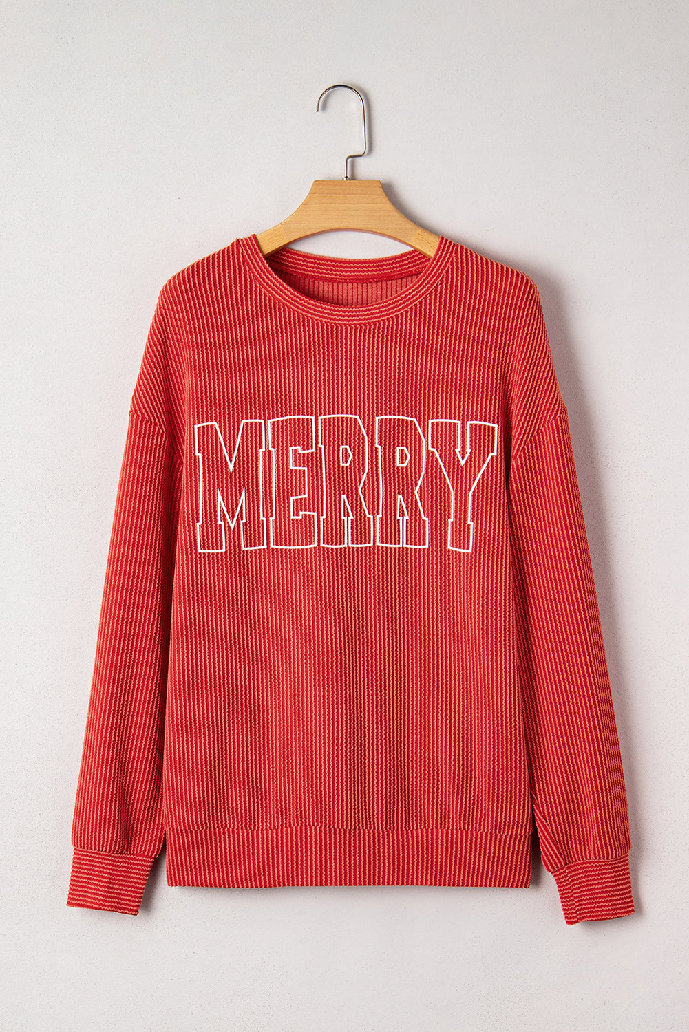 Christmas Merry Corded Knit Long Sleeve Top