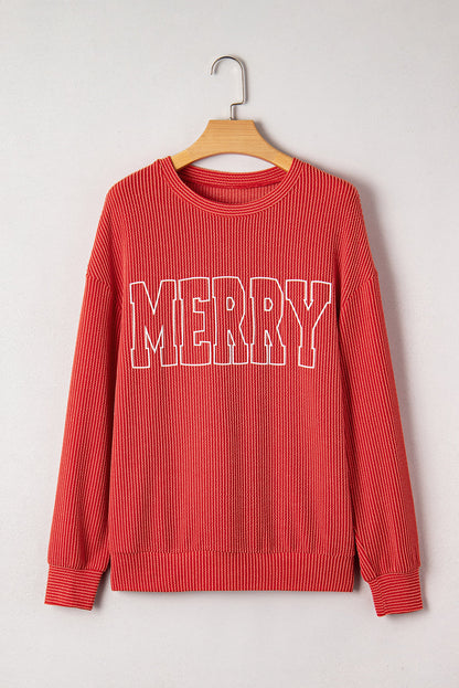 Christmas Merry Corded Knit Long Sleeve Top
