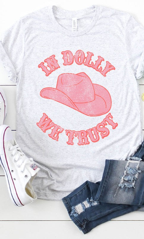Retro In Dolly We Trust Hat Graphic Tee PLUS - Aaria Tees