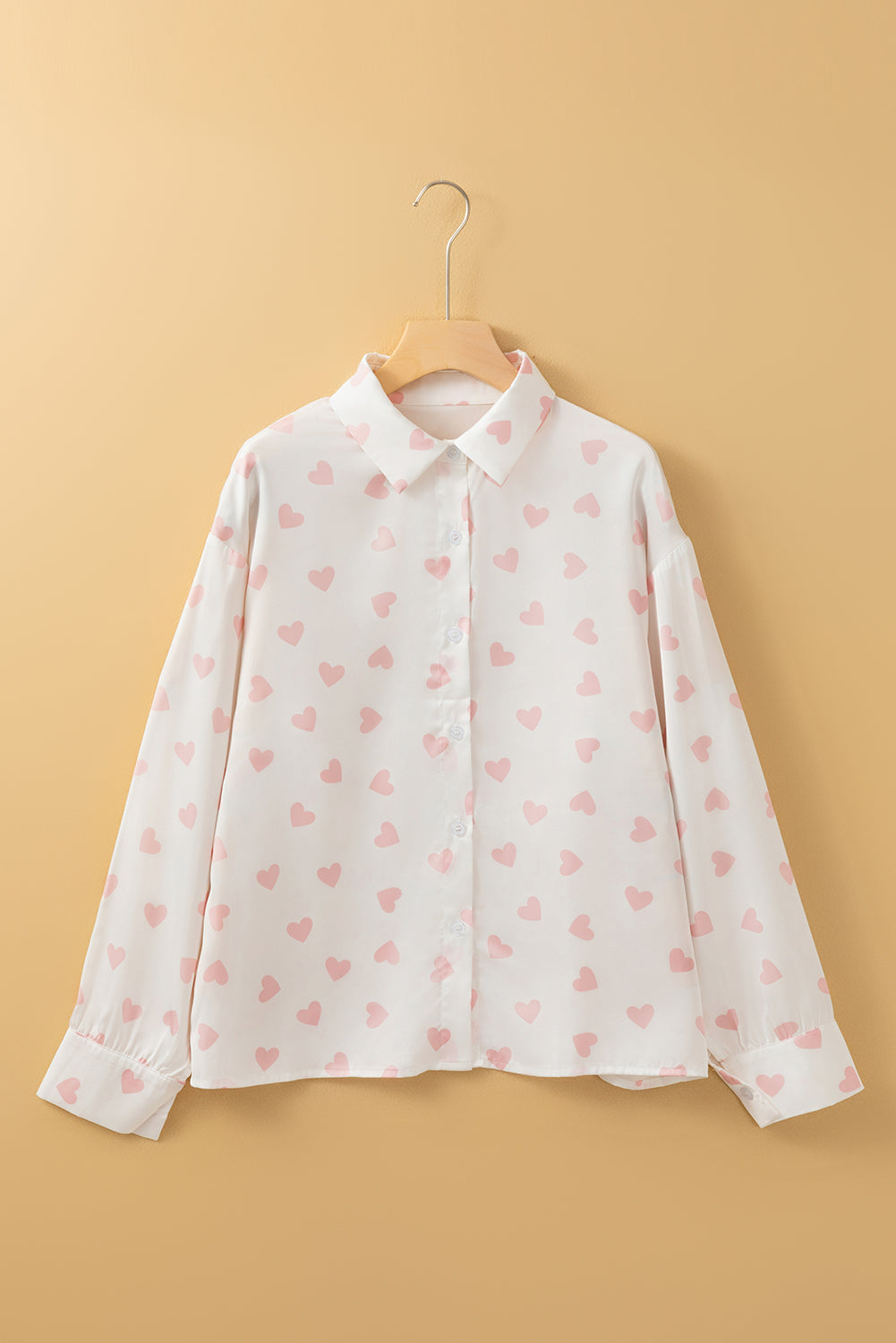 Love Heart Button-Up Drop Shoulder Shirt