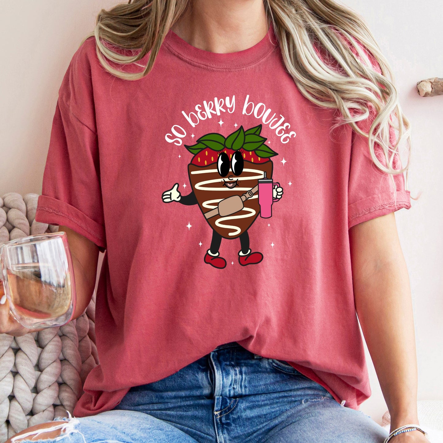 So Berry Boujee, Chocolate Strawberry, Bougie, Comfort Colors Tshirt, Valentine's Day