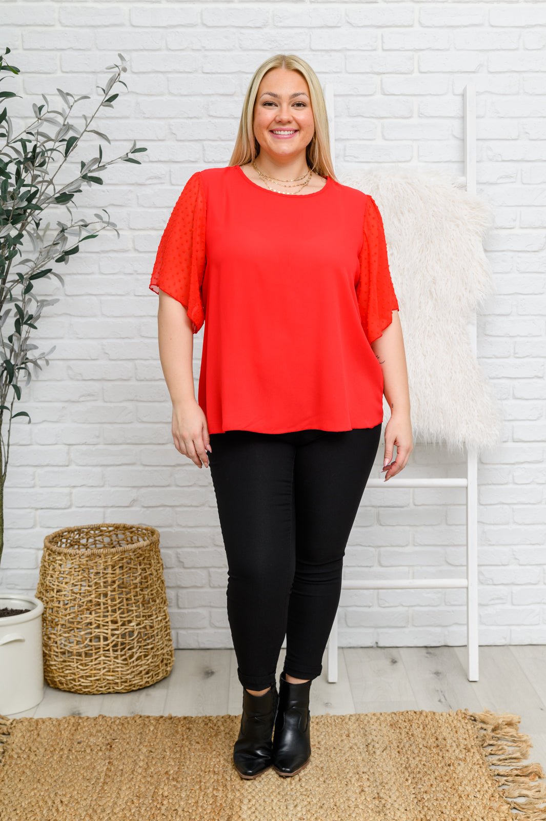 Best Of My Love Short Sleeve Blouse In Red (Online Exclusive)