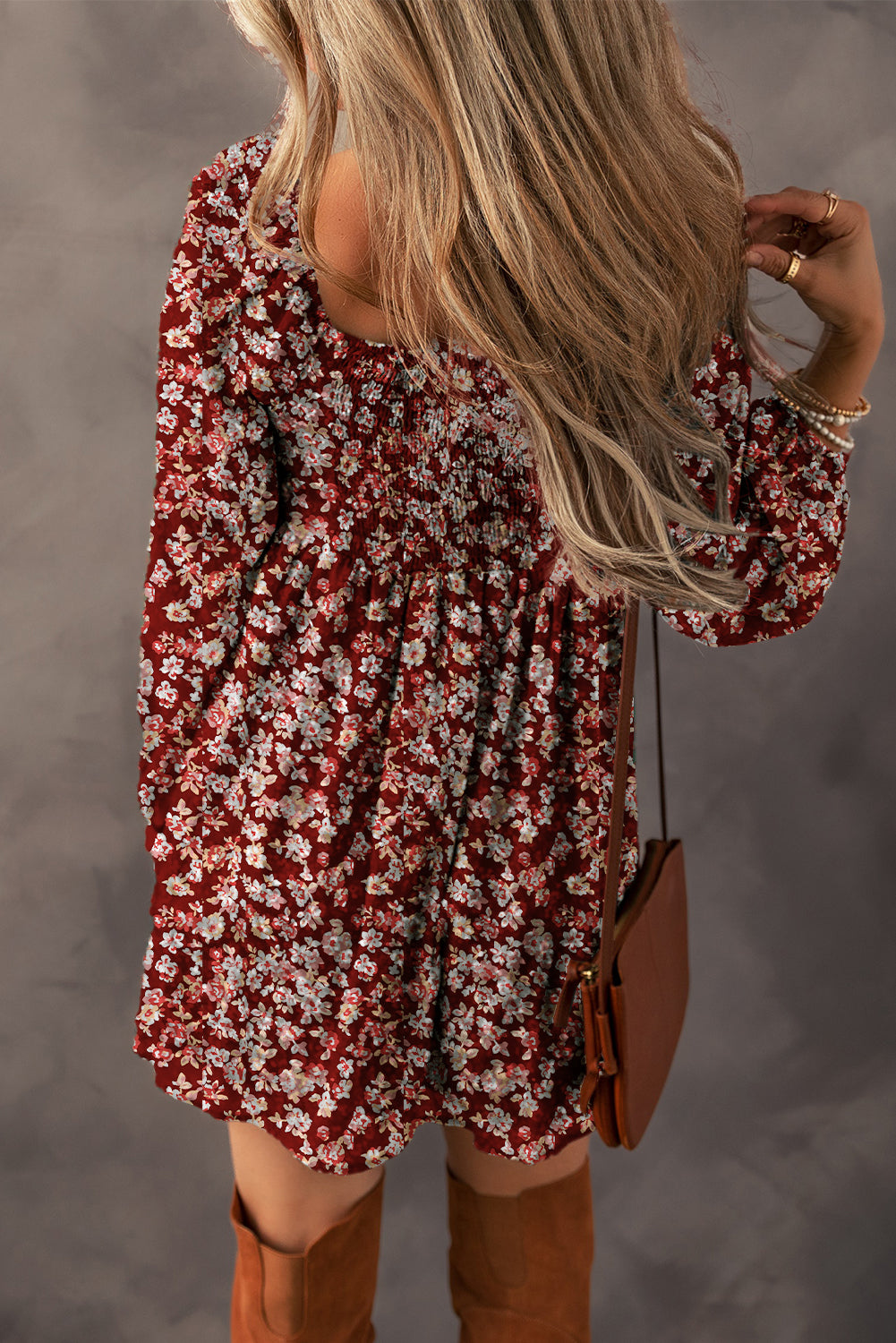 Red Floral Print Sweetheart Neck Shirred Back Mini Dress Aaria Tees