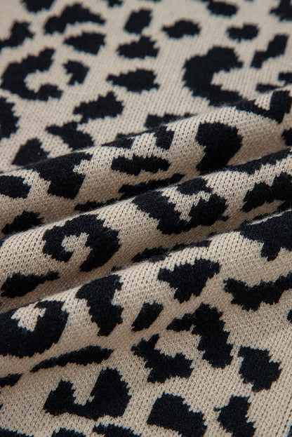 Leopard Drop Shoulder Chunky Cardigan Sweater