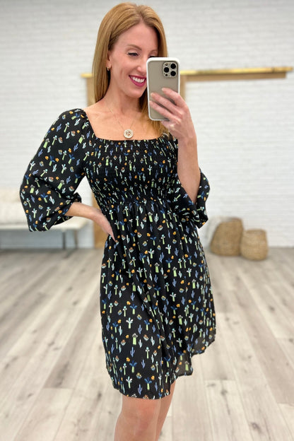 Black Floral Square Neck Dress (Online Exclusive)