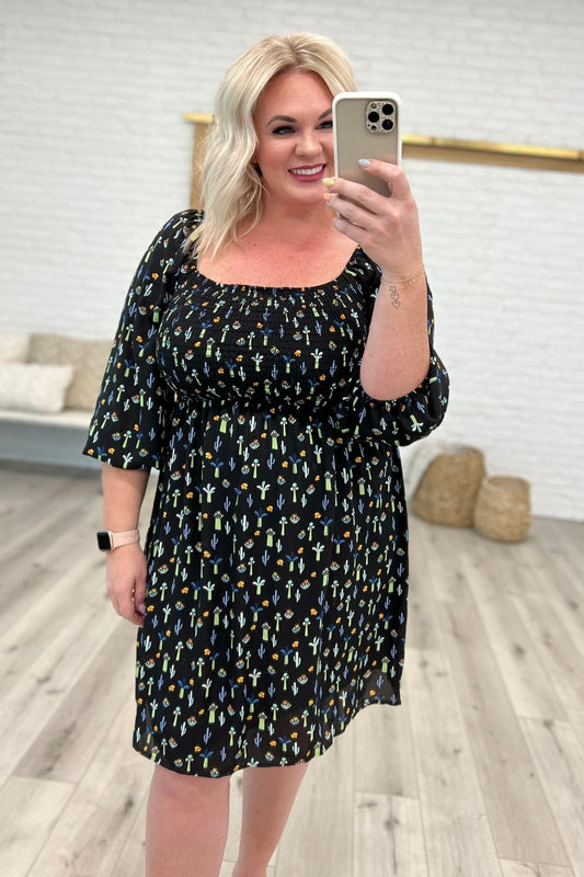 Black Floral Square Neck Dress (Online Exclusive)
