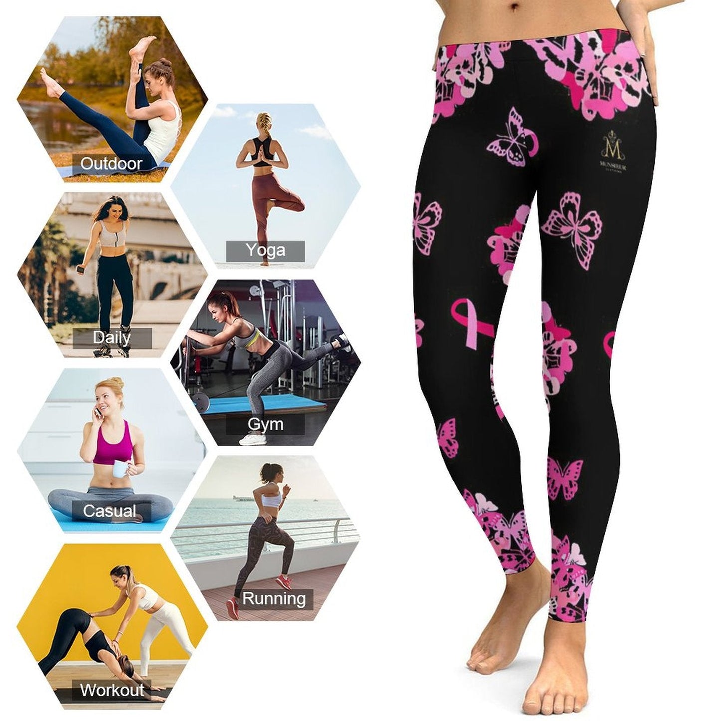 Munsieur Sculpting Leggings for Women - Pink Butterfly