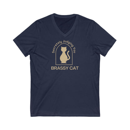 Brassy Cat Unisex Jersey Short Sleeve V-Neck Tee