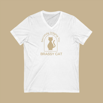 Brassy Cat Unisex Jersey Short Sleeve V-Neck Tee