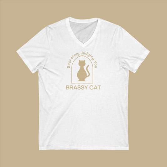 Brassy Cat Unisex Jersey Short Sleeve V-Neck Tee