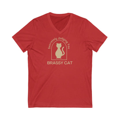 Brassy Cat Unisex Jersey Short Sleeve V-Neck Tee
