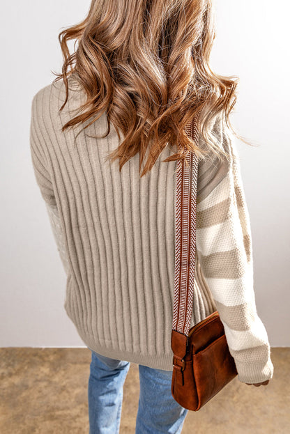 Cable Knit Color Block Crew Neck Sweater Threaded Pear