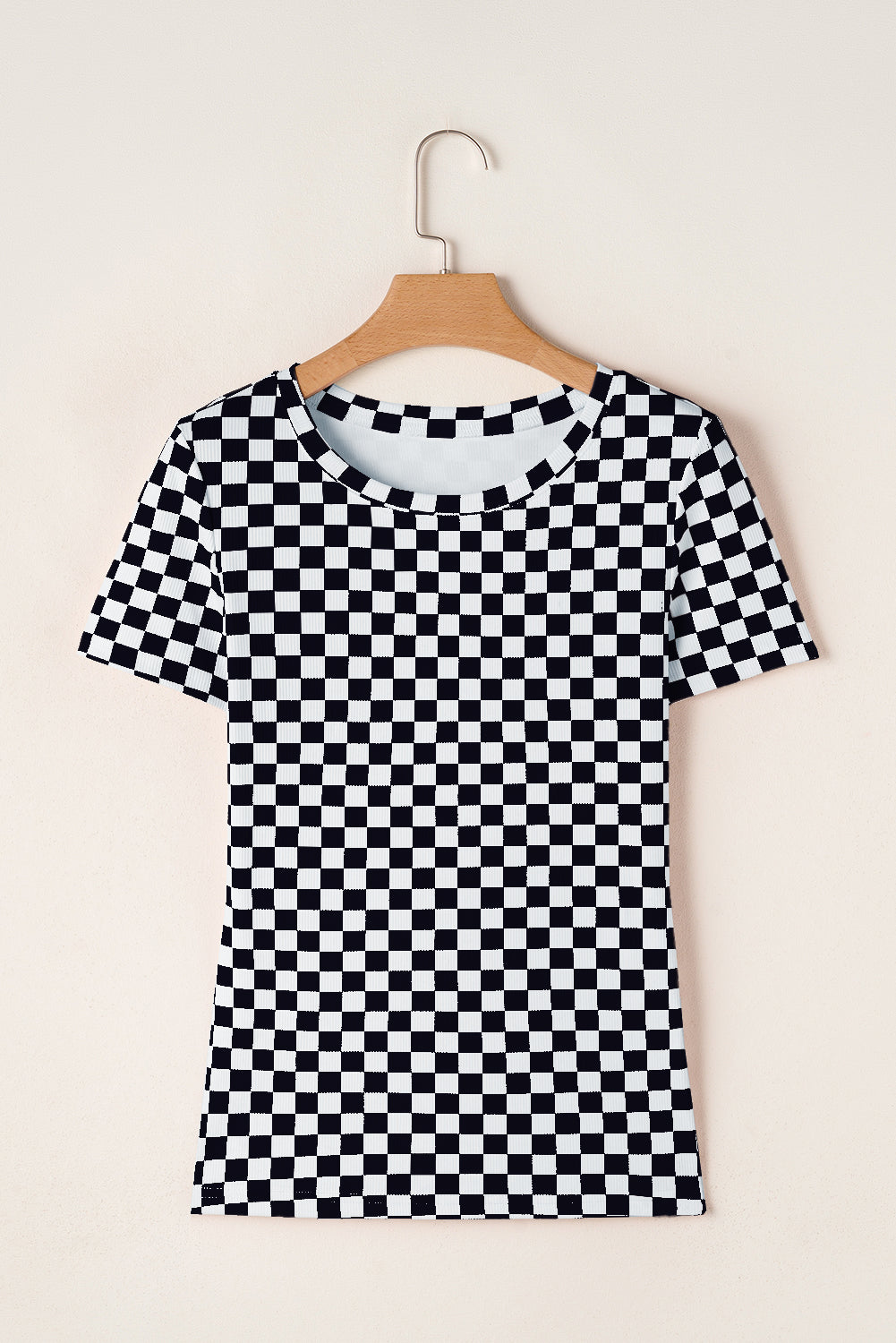 Black Checkered Ribbed Slim Fit Crew Neck T Shirt Aaria Tees
