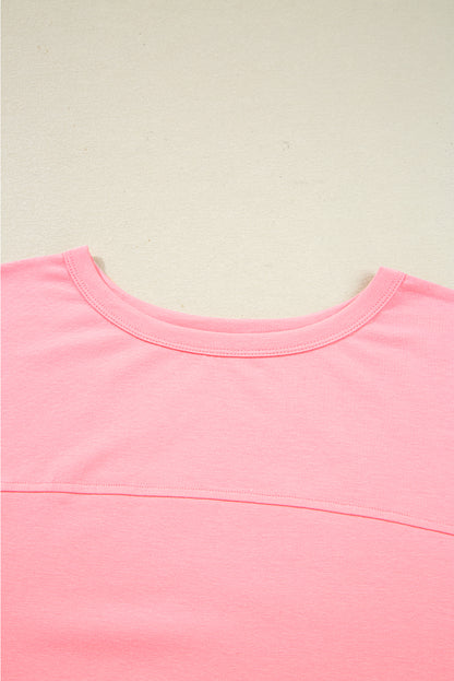 Gossamer Pink Floral Color Block Patchwork Long Sleeve Top