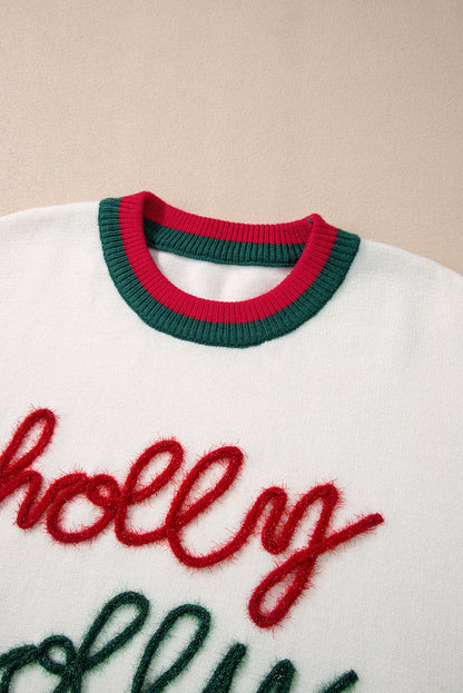 Plus Size Christmas Holly Jolly Colorblock Edge Sweater