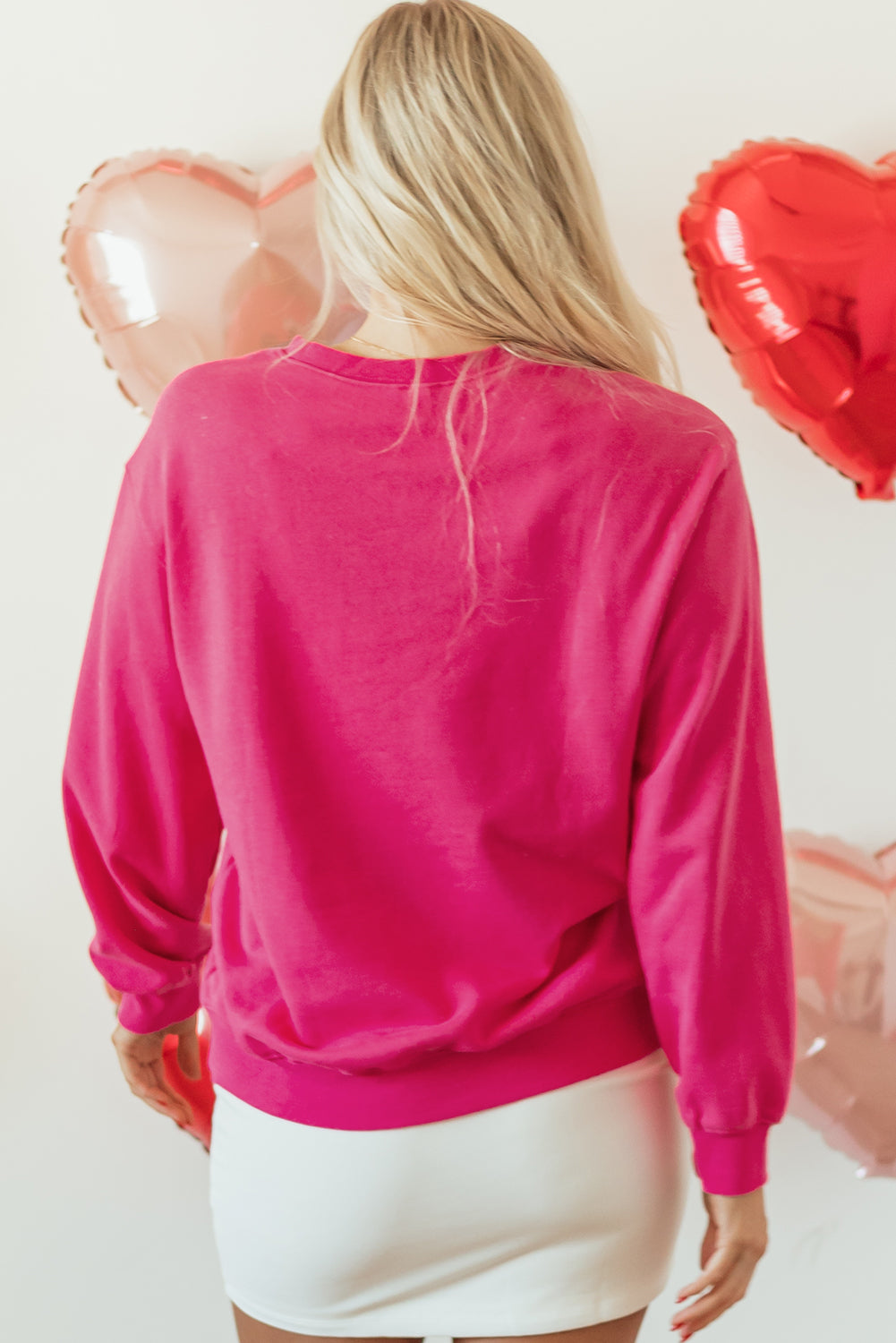 Strawberry Pink Cow & Sequin Double Heart Patch Graphic Sweatshirt - Aaria Tees