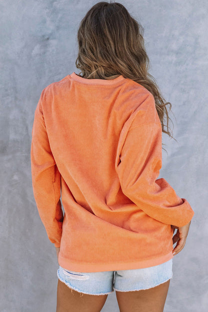 Orange Sequin Pumpkin Patched Twisted Rib Baggy Sweatshirt