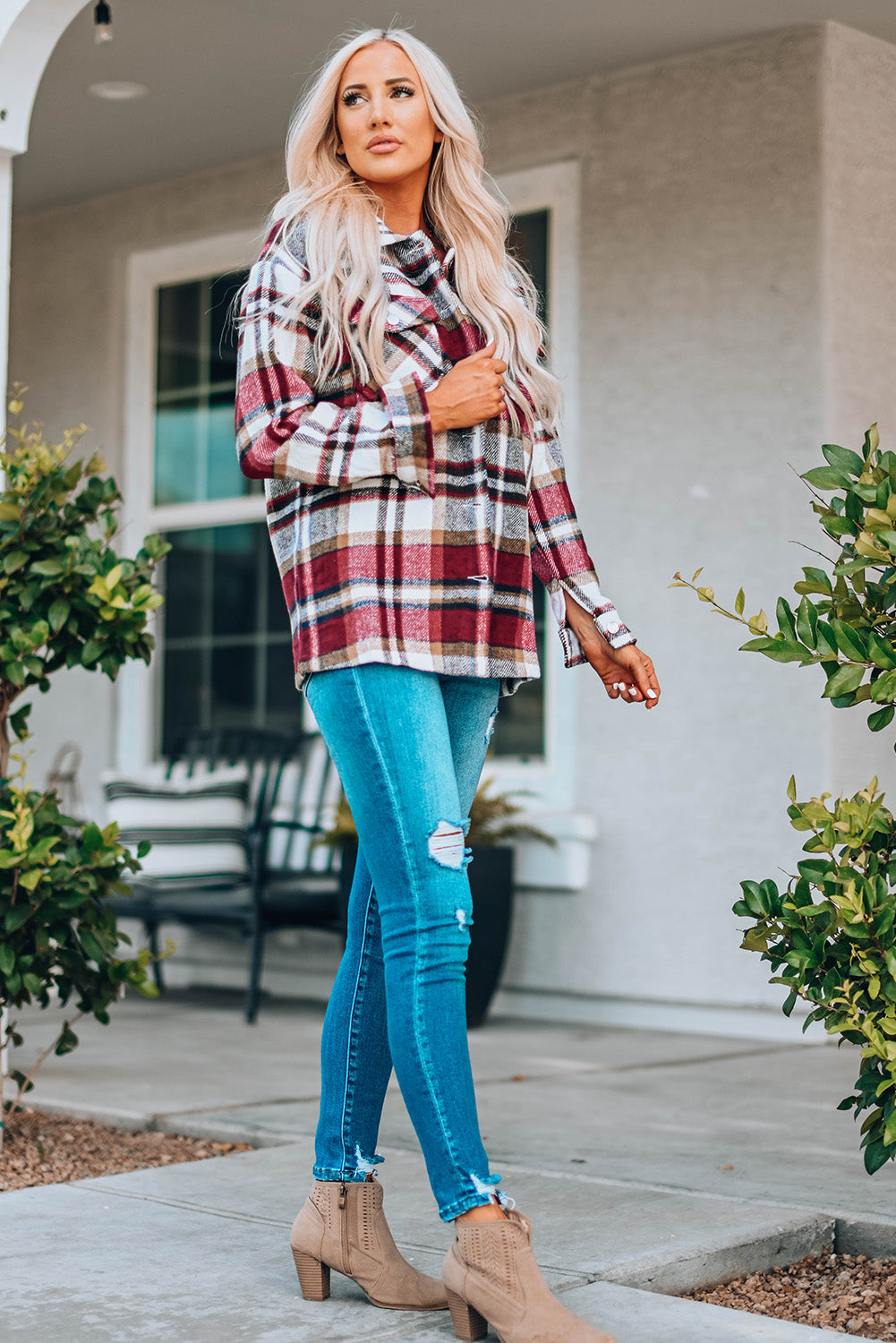 Keily Plaid Pocketed Shacket - Aaria Tees