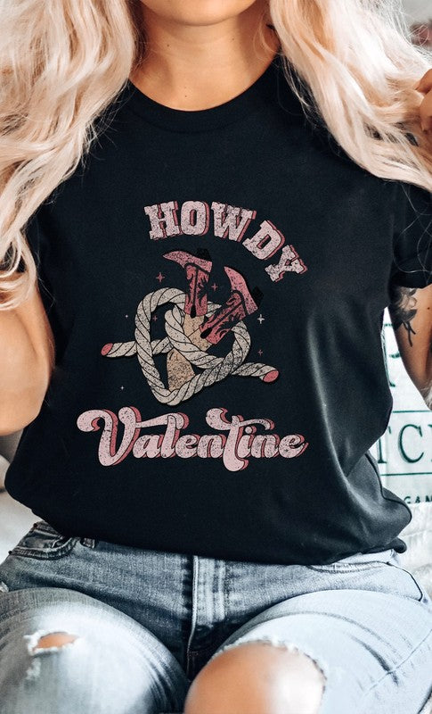 Howdy Valentine Cowboy Boots Graphic Tee - Aaria Tees Aaria Tees