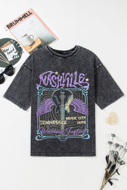 Black Nashville Tennessee Graphic Mineral Washed Vintage Tee