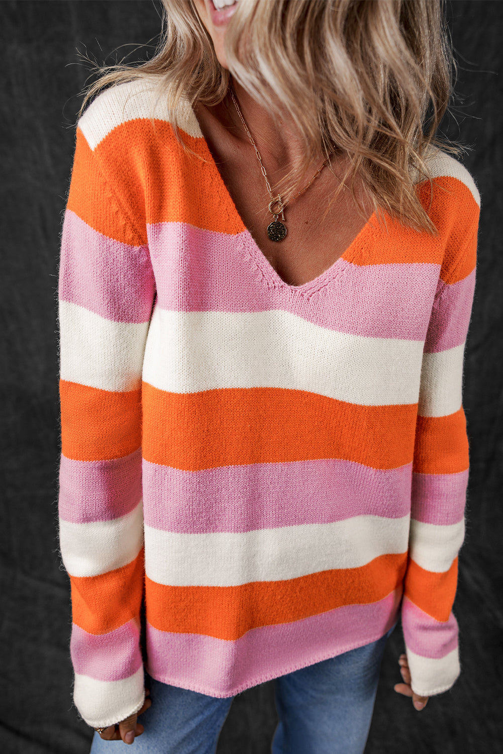 Laylani Stripe Casual Sweater Threaded Pear