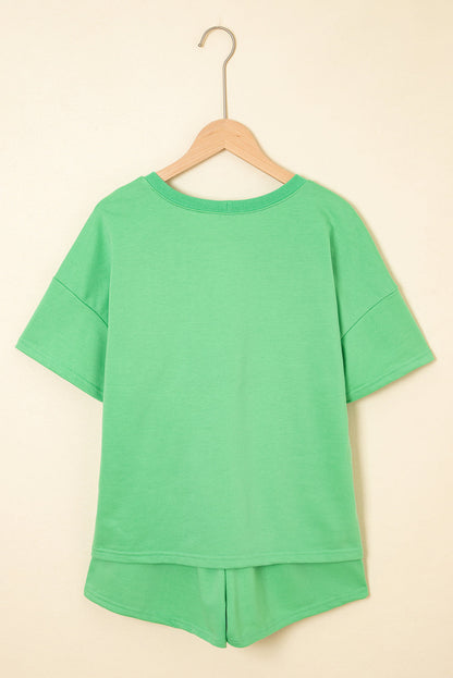 Solid V-Neck Tee and Drawstring Shorts Set