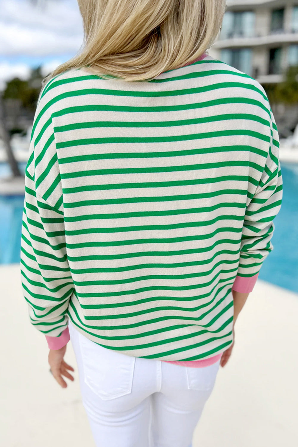 Bright Green Striped Sequin Clover Graphic Colorblock Long Sleeve St Patrick Top Aaria Tees