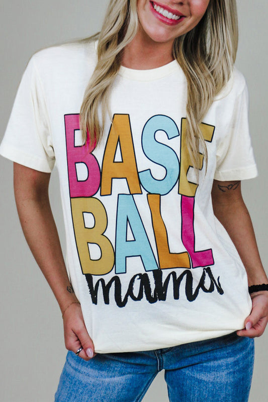 White Baseball Mama Multi Color Graphic Tee - Aaria Tees