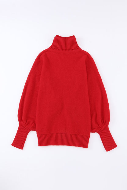 Christmas Merry Embroidered Puff Sleeve Turtleneck Sweater