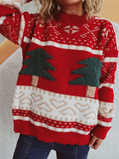 Christmas Tree Mock Neck Long Sleeve Sweater