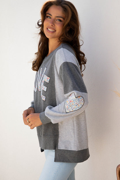 Floral LOVE Reverse Seam Patchwork Long Sleeve Sweatshirt
