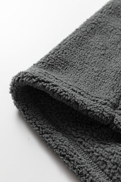 Medium Grey Fuzzy Drawstring Hoodie Lounge Pants 2pcs Set