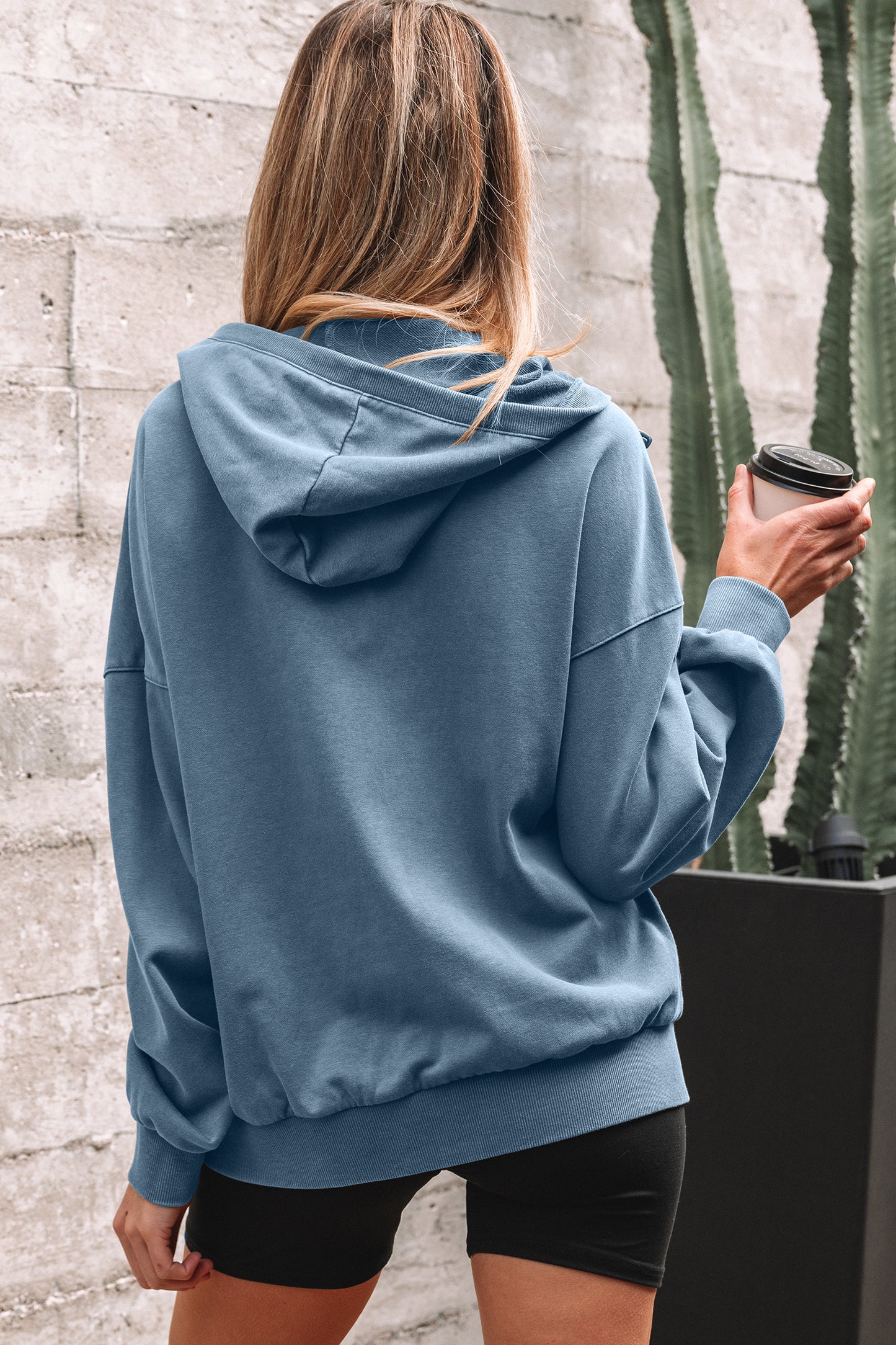 Ashleigh Blue Half Zip Kangaroo Pocket Mineral Wash Baggy Hoodie