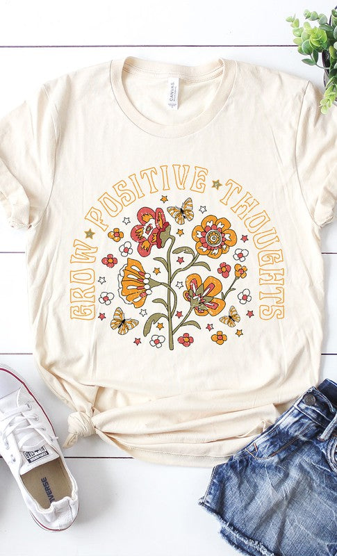 Retro Grow Positive Thoughts Floral Graphic Tee - Aaria Tees
