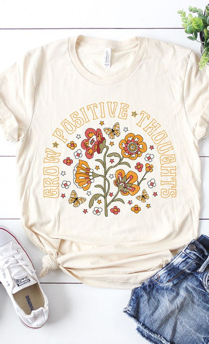 Retro Grow Positive Thoughts Floral Graphic Tee - Aaria Tees