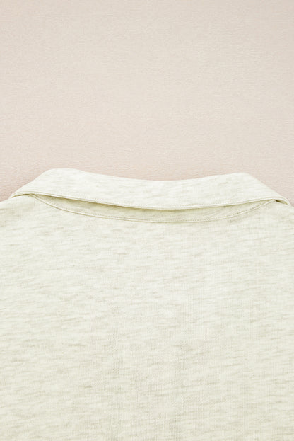 Light Grey Contrast Striped Patchwork Zip Collar Pullover Sweatshirt