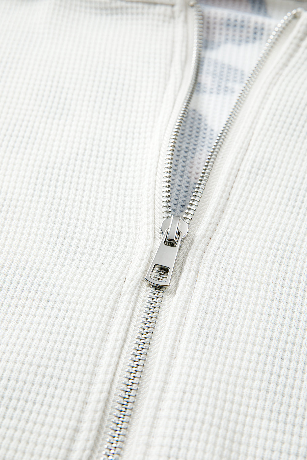 Leopard Waffle Knit Patchwork Zip Up Hoodie