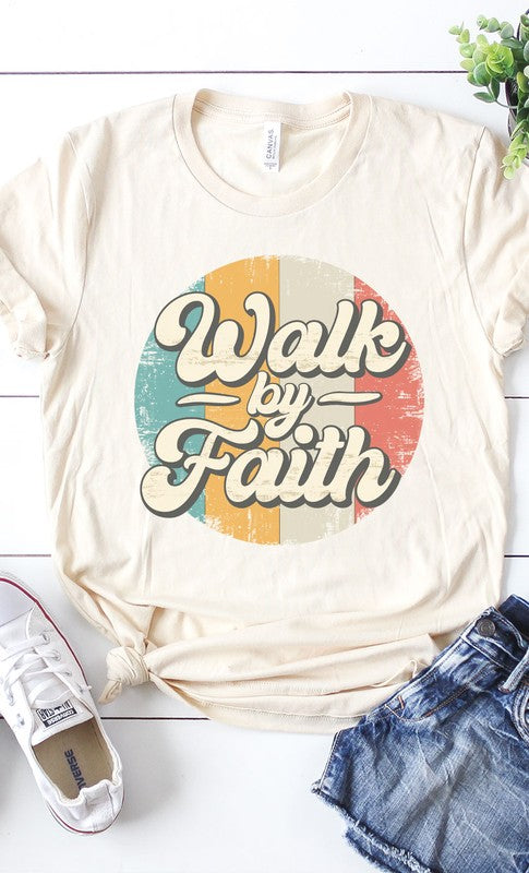 Walk By Faith Vintage Retro Graphic Tee - Aaria Tees