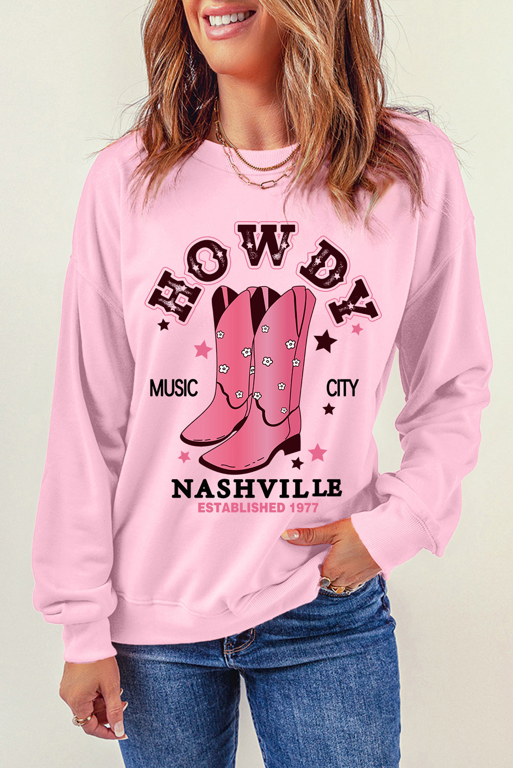 Cowboy Boots Graphic Dropped Shoulder Sweatshirt Trendsi