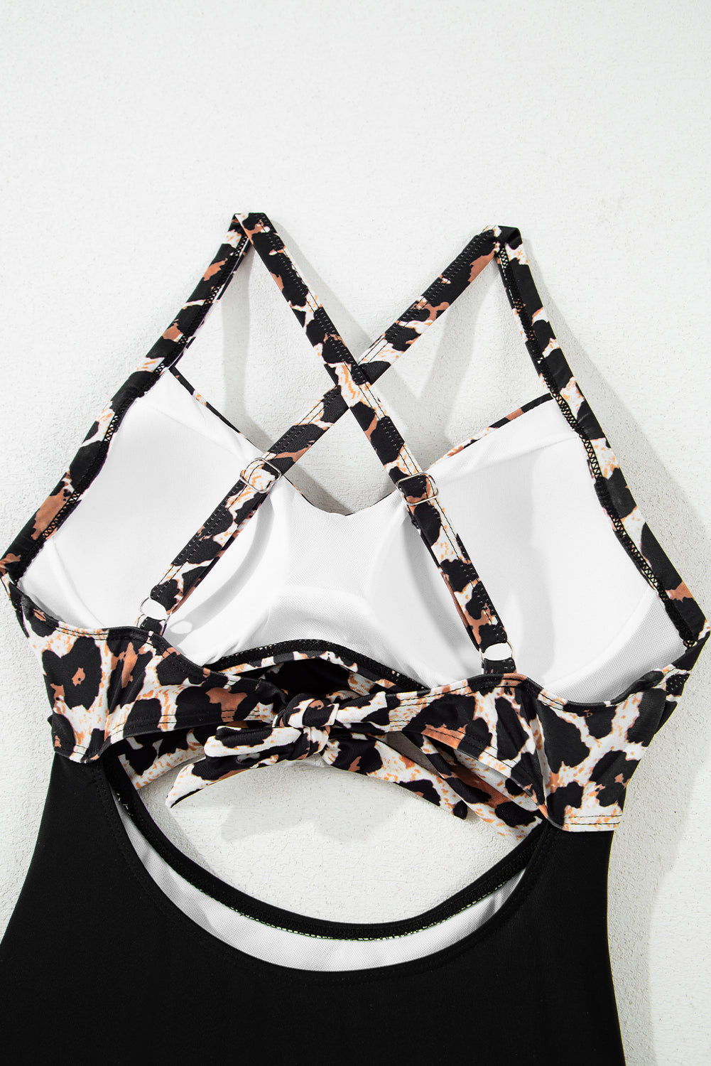 Black Leopard 2-tone Crossed Cutout Backless Monokini - Aaria Tees