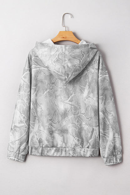Gray Camouflage Woodland Print Oversized Sporty Hoodie