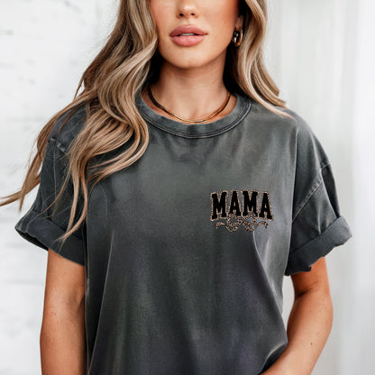 Mama Leopard Ribbon Comfort Colors T Shirt (Left Chest)