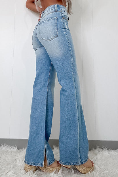 Myosotis High Rise Shift Slit Leg Straight Jeans - Aaria Tees