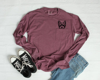 Comfort Colors Yorkshire Terrier Yorkie Dog Mom Pocket Long Sleeve Shirt