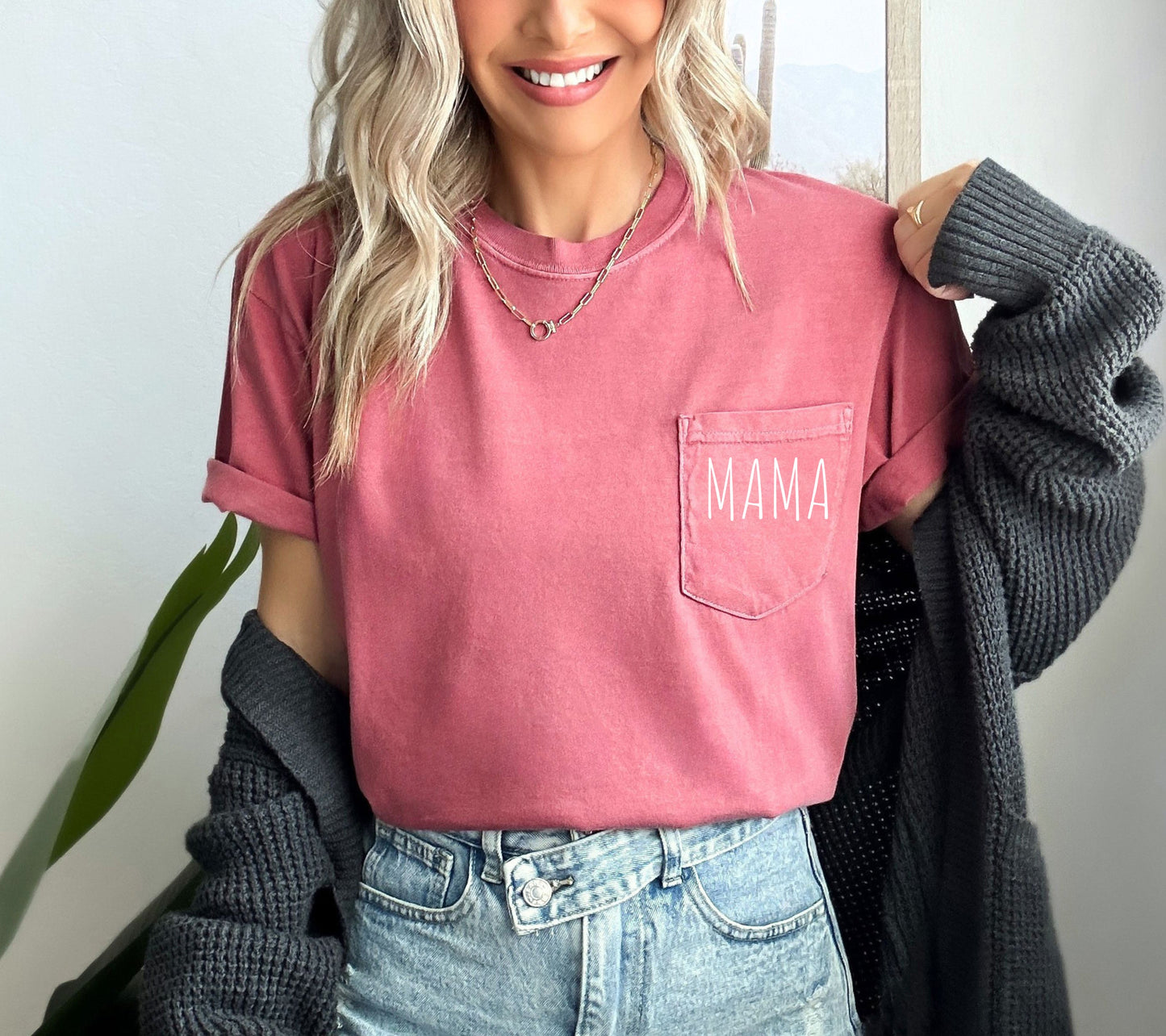 Mama Comfort Colors Pocket T Shirt (Cute)